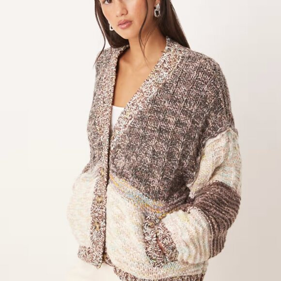 NWT Free People Multicolour Brown/White Confetti Cardigan - Picture 1 of 3